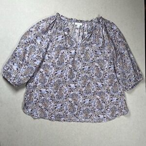 J. Jill Love Linen Women's Floral Blouse Size M 3/4 Sleeve Ruffle‎ Trim Boho